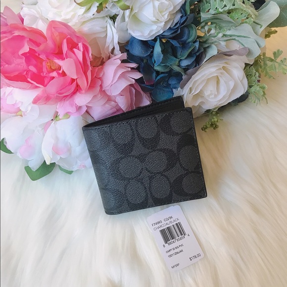 Coach Men’s Compact ID Signature Wallet F74993 - Picture 2 of 7